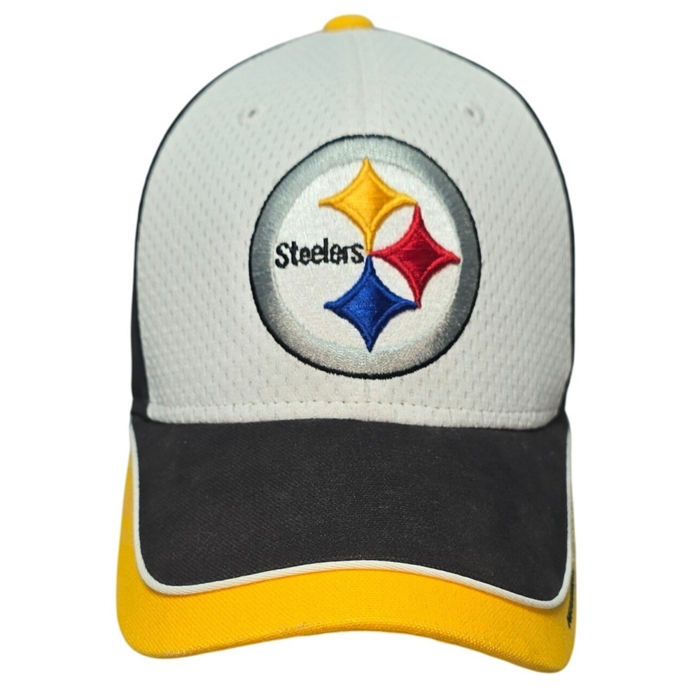 Reebok NFL Equipment Pittsburgh Steelers Hat Mens Black White Yellow Adjustable
